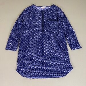 Body Drama Nightgown Sleep Shirt Women's Size Medium Blue Floral‎ Print Henley